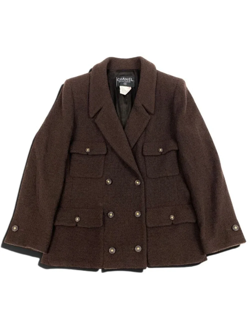 Chanel Tweed Jacket Flap Pocket Brown